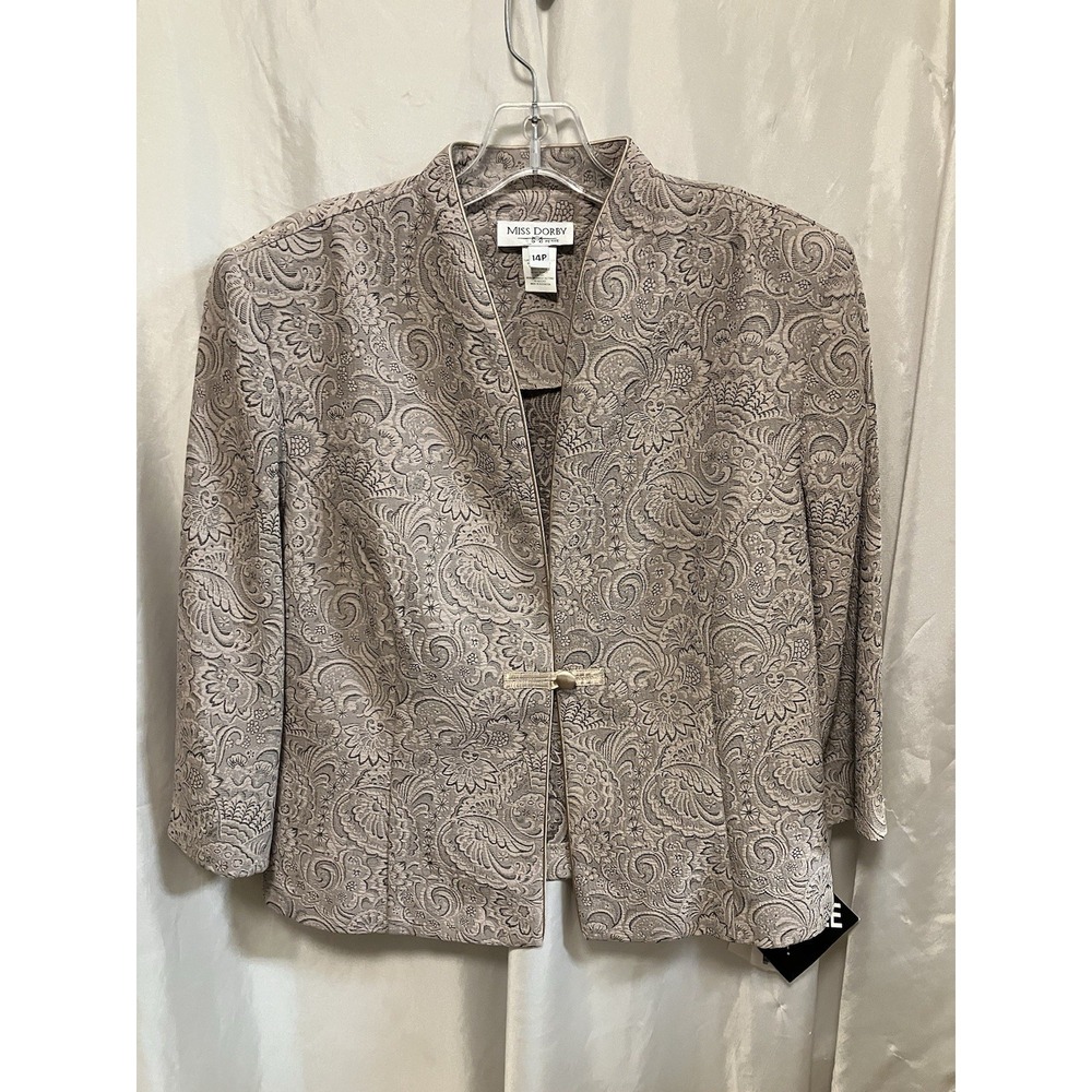 Miss Dorby Textured Paisley Blazer Asian Style Satin Trim 14 Petite